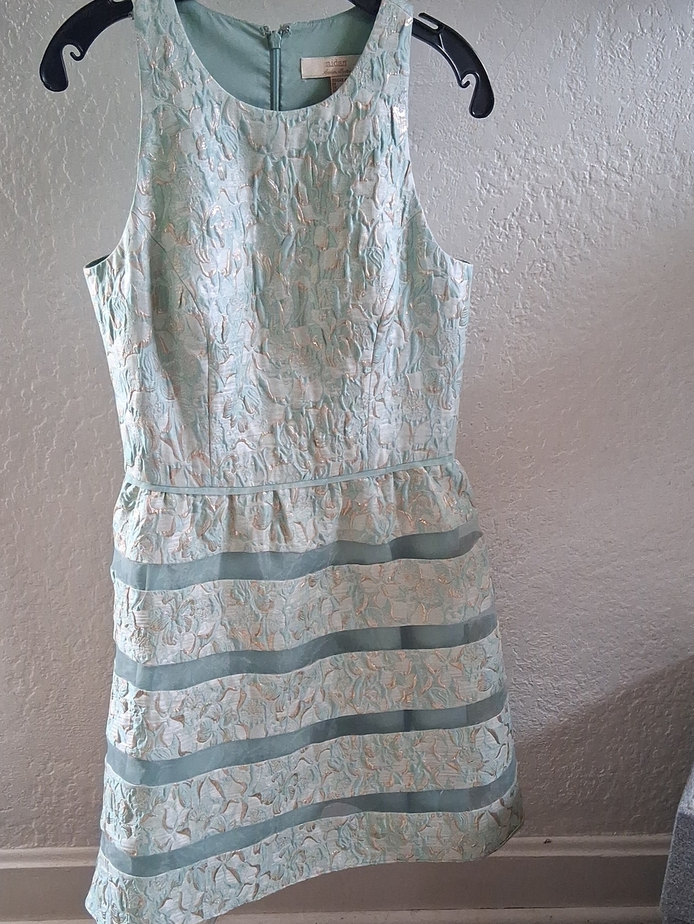Aidan Mattox Mint   Floral Jacquard Mini Dress with Sheer Bands